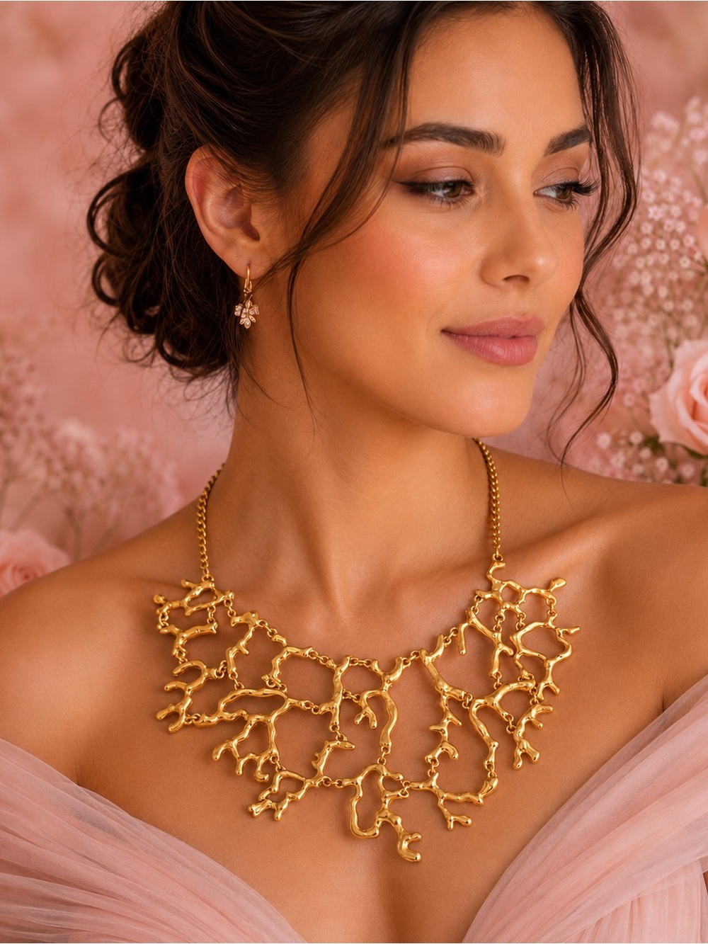Gold Statement Coral-Style Necklace - Women Jewelry - Picture 2 of 7